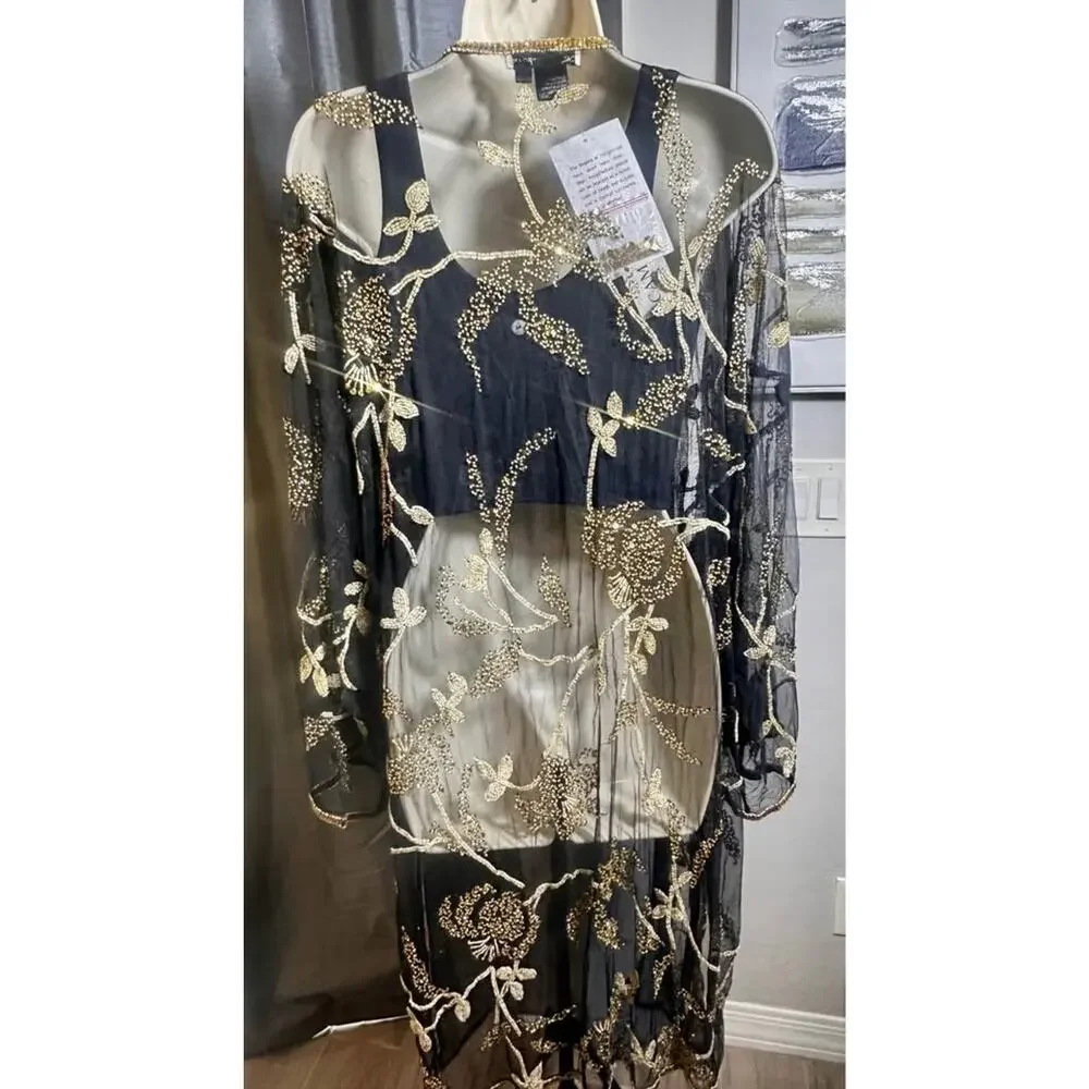 NWT: Beaded Kimono; fancy, boho, vintage, beads185‎